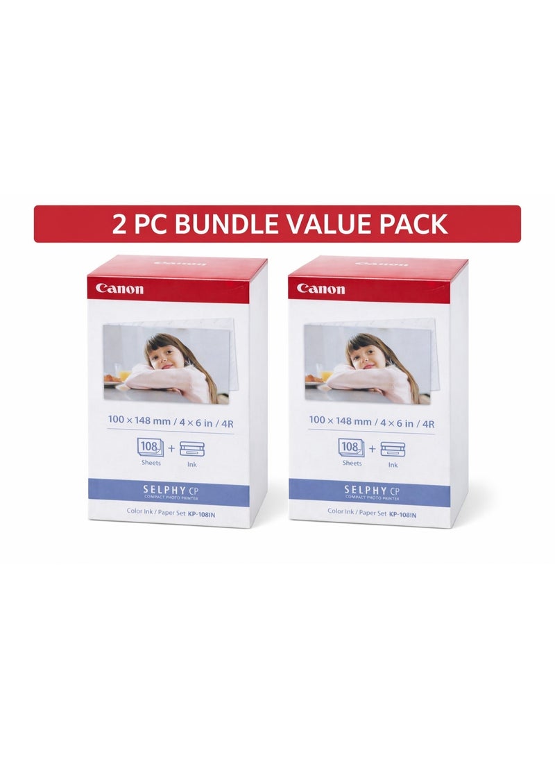 Canon SELPHY KP-108 Ink and Paper Set for Photo Printing Bundle of 2 Packs Total 216 Sheets Each Pack Includes 108 Sheets (Postcard Size 4x6") with Color Ink Compatible with CP1000, CP910, CP820 Printers - Image 3
